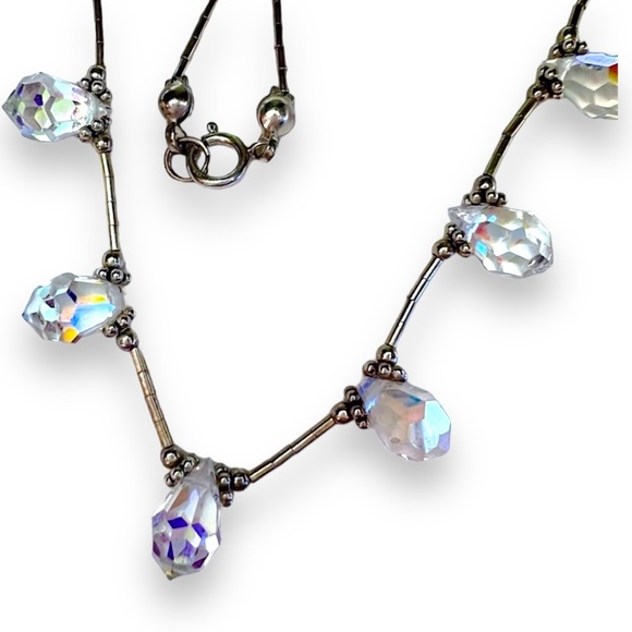 Vintage Handmade Aurora Borealis Crystal Sterling Beaded Necklace - Picture 6 of 12